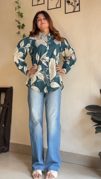 Emerald Bloom Cotton Shirt