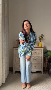 Blue Sky Flower Print Cotton Shirt