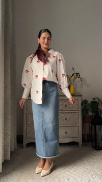 Phoolwari Cherry Embroidery Shirt