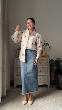 Phoolwari Cherry Embroidery Shirt