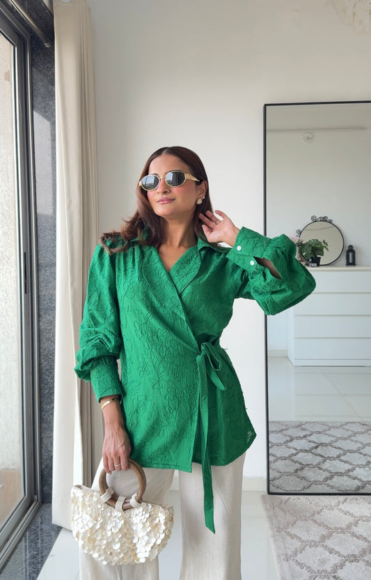 Emerald Bloom Schiffli Shirt