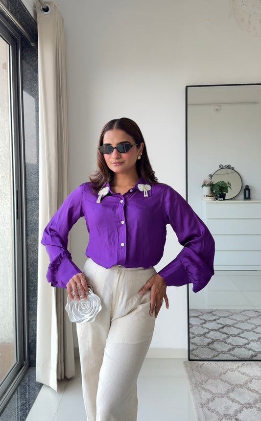 Purple Pearl Collar Shirt