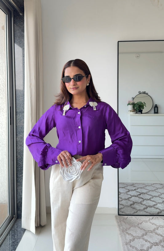 Purple Pearl Collar Shirt