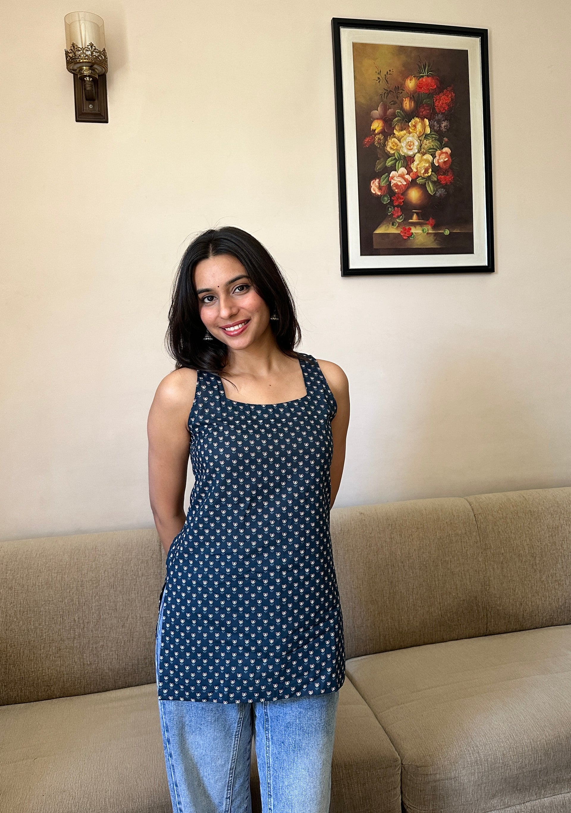 Riddhi - Blue Cotton Top - Sleeveless
