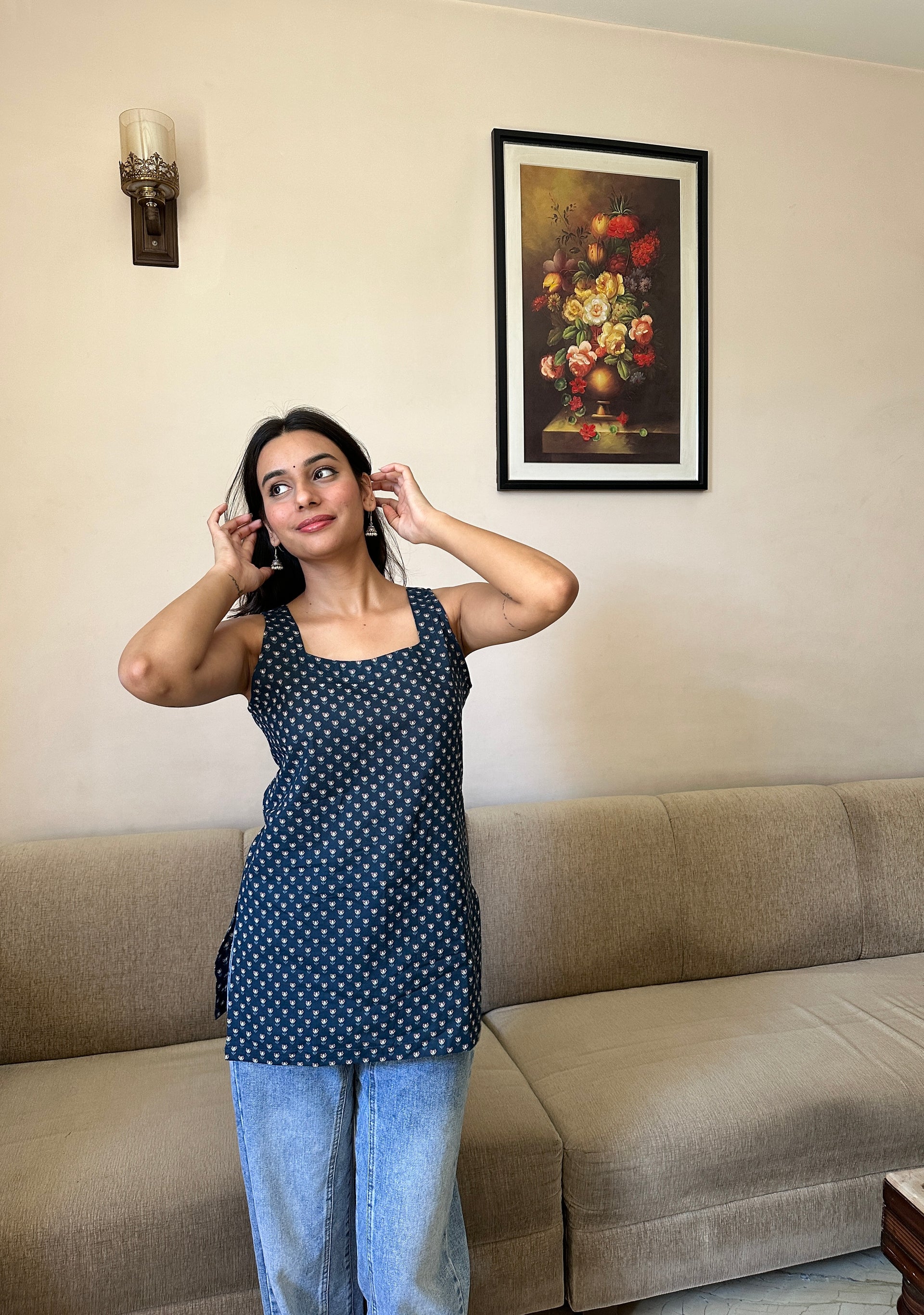Riddhi - Blue Cotton Top - Sleeveless