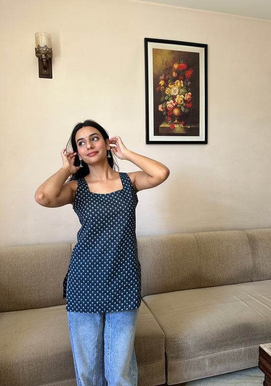 Riddhi - Blue Cotton Top - Sleeveless