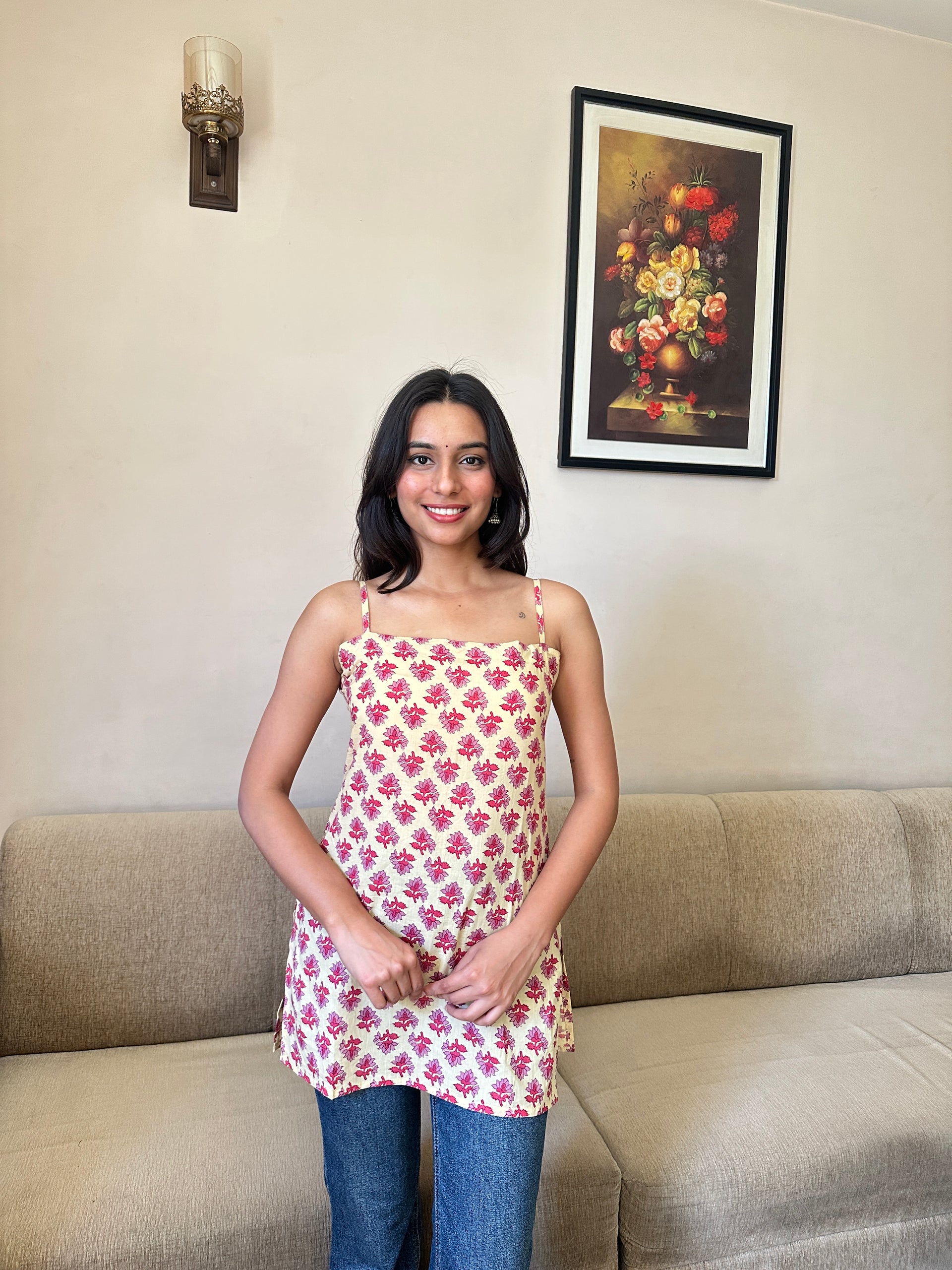 Myra White & Pink Cotton Top