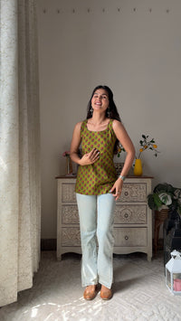 Anvi Olive Green Top with Back Belt