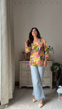 Megha Multicolored Pure Cotton Short Kurta Top