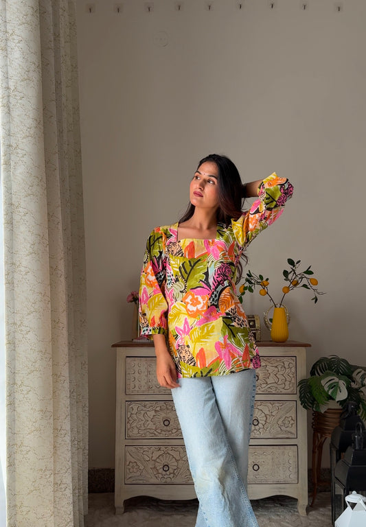 Megha Multicolored Pure Cotton Short Kurta Top