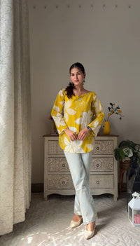 Arna Yellow Pure Cotton Short Kurta Top