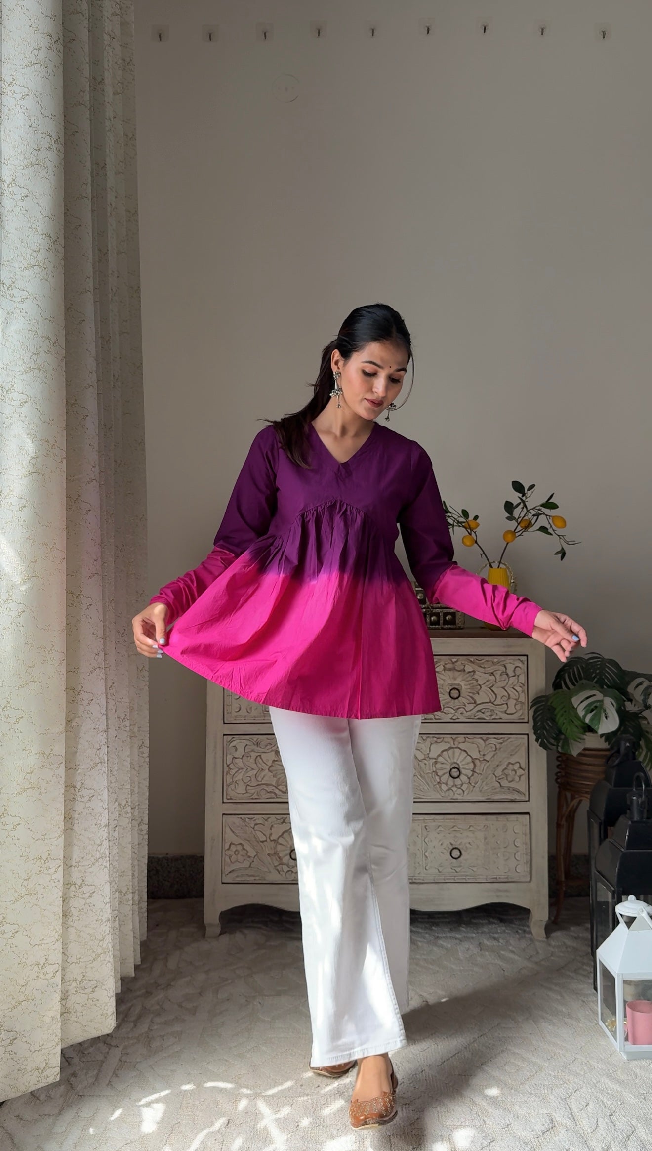 Ombre Pink & Purple Cotton Top
