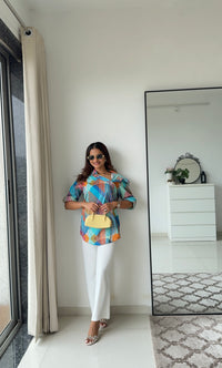 Blue  Stripes One Shoulder - Side Buttons Shirt
