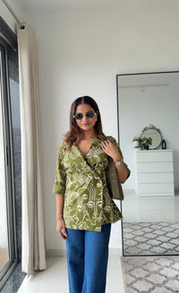 Green Printed Power Shirt-Pure Cotton