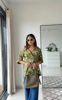Green Printed Power Shirt-Pure Cotton