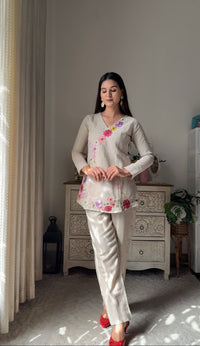 Cotton Floral Brown Coord set with Jute Shrug