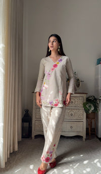 Cotton Floral Brown Coord set with Jute Shrug