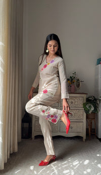 Cotton Floral Brown Coord set with Jute Shrug