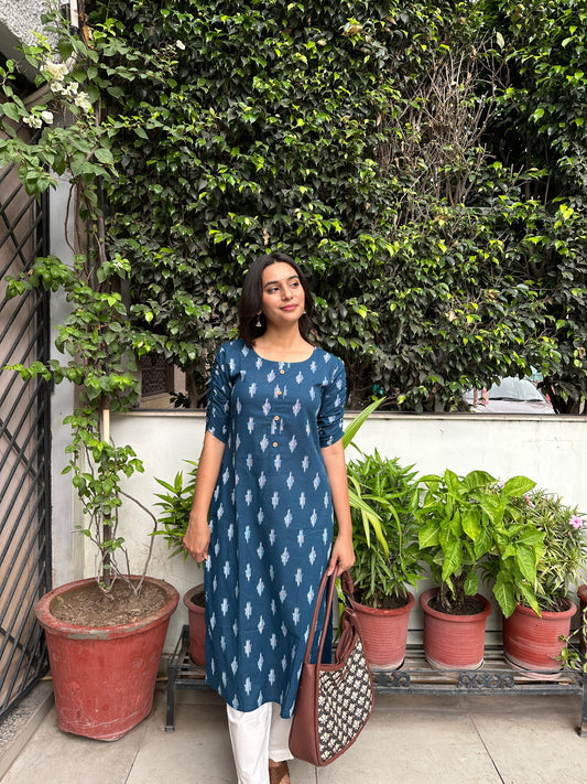 Neel Ikat Cotton Kurta Set