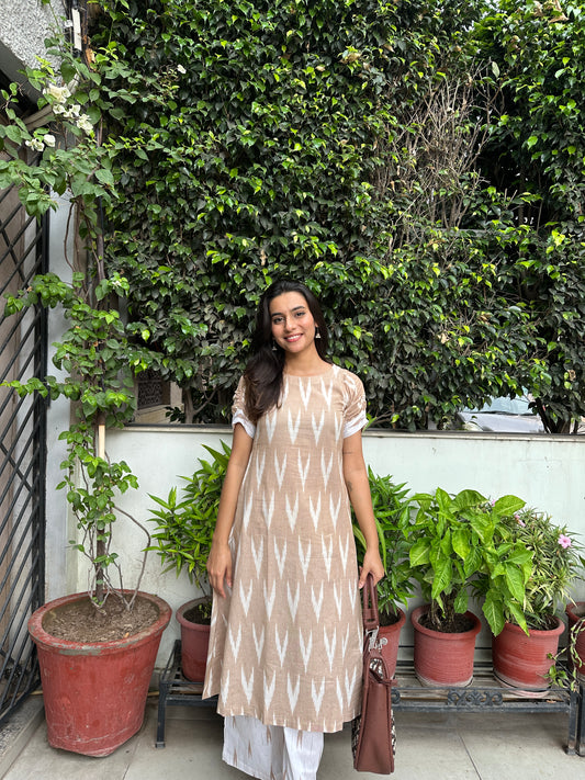 Prithvi Ikat Beige Cotton Kurta Set