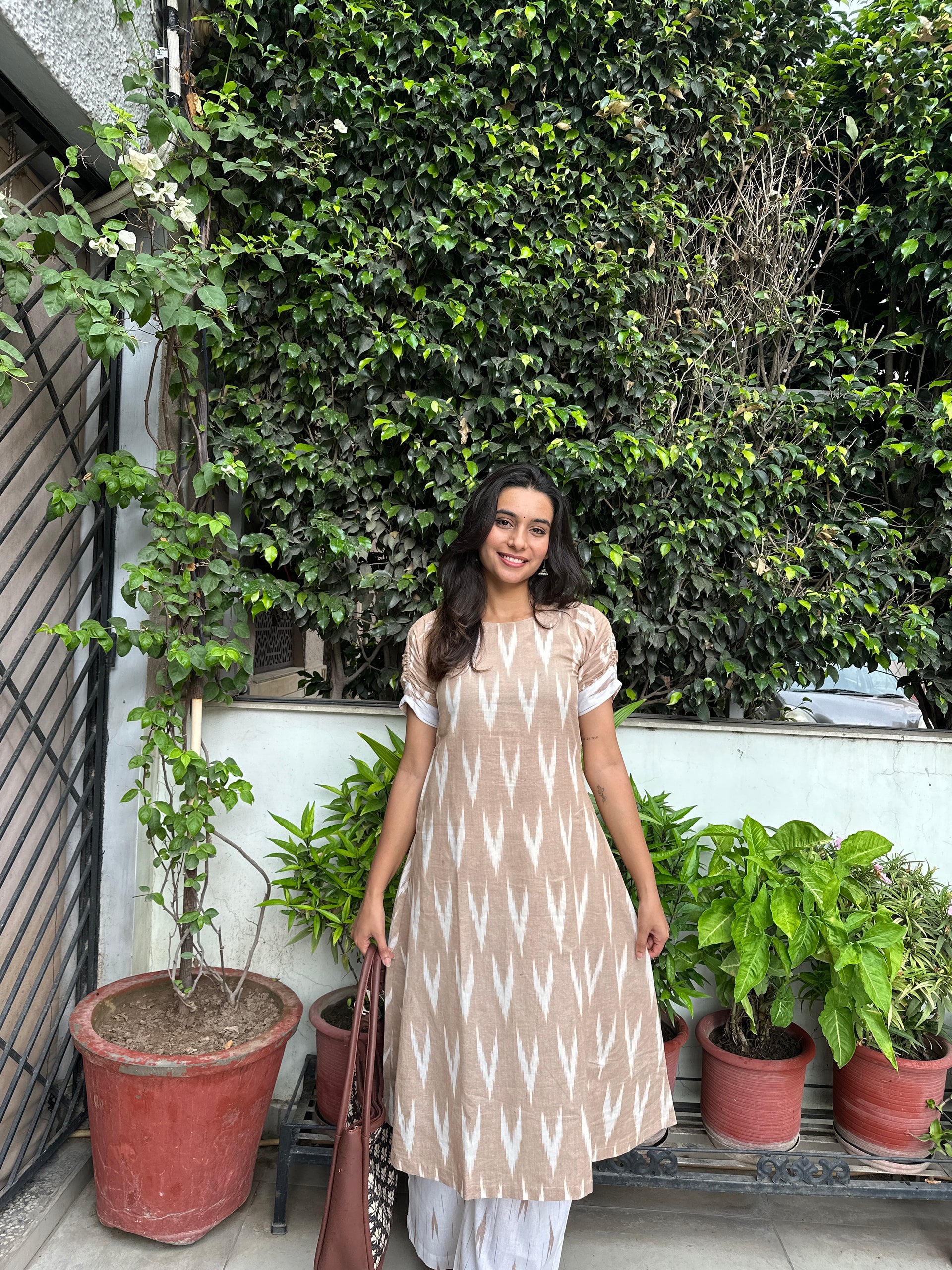 Prithvi Ikat Beige Cotton Kurta Set
