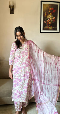 Mishka (मिष्का) - Pink & white Straight Suit Set with lace - Pure Cotton