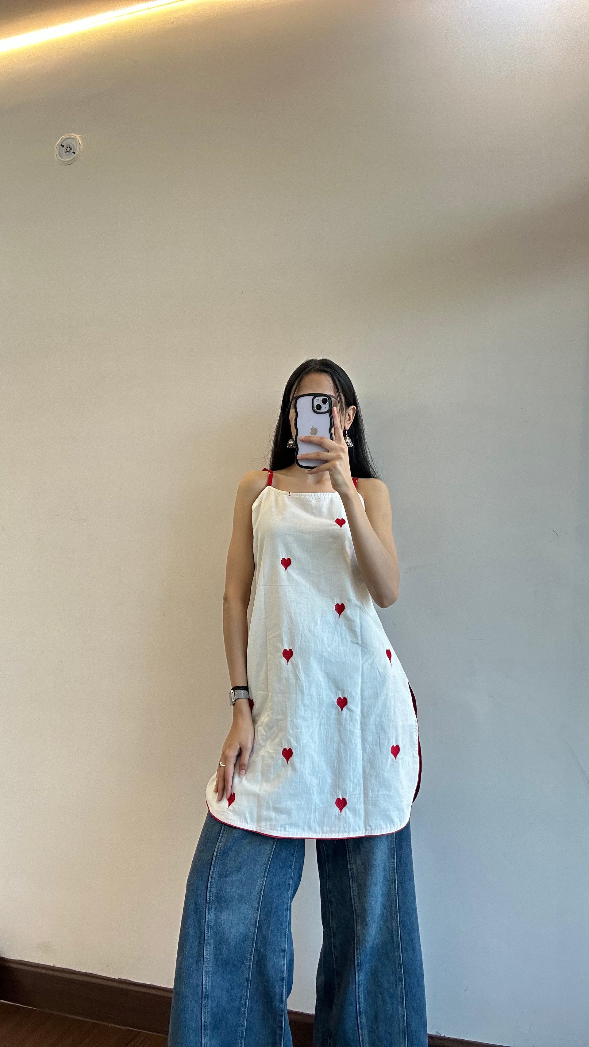 Ruhani Heart Printed Embroidery Sleeveless Top