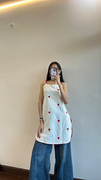 Ruhani Heart Printed Embroidery Sleeveless Top