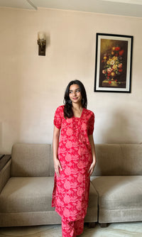 Red Floral Coord Set -Pure Cotton