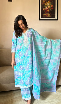 Rashmi (रश्मि)  - Blue Floral Straight Suit Set - Pure Cotton