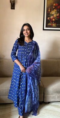Taru (तरु) - Navy Blue Anarkali Suit Set- Pure Cotton