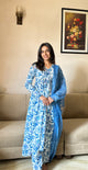 Kumud (कुमुद) Anarkali Blue & White Suit Set - Pure Cotton