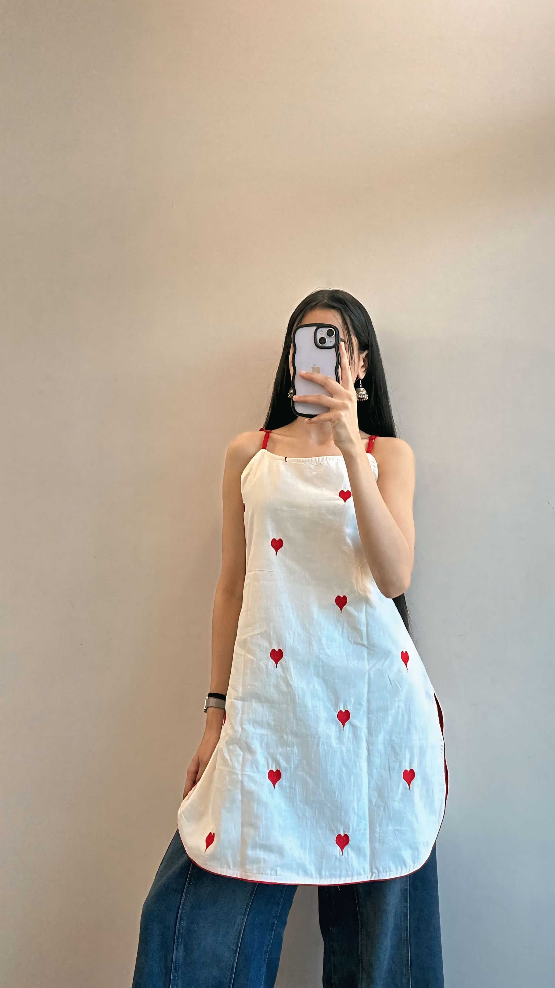 Ruhani Heart Printed Embroidery Sleeveless Top