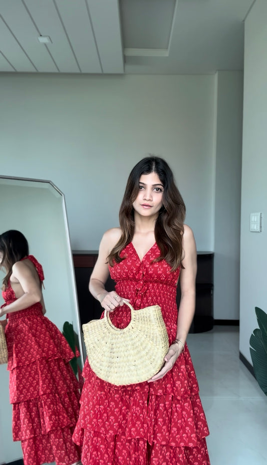 Tara Tiered Cotton Halter Dress