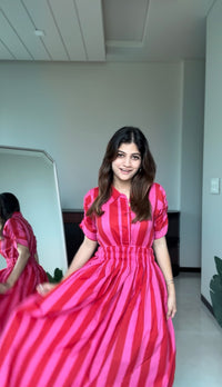Pink & Red Vertical Stripe Shirt Dress