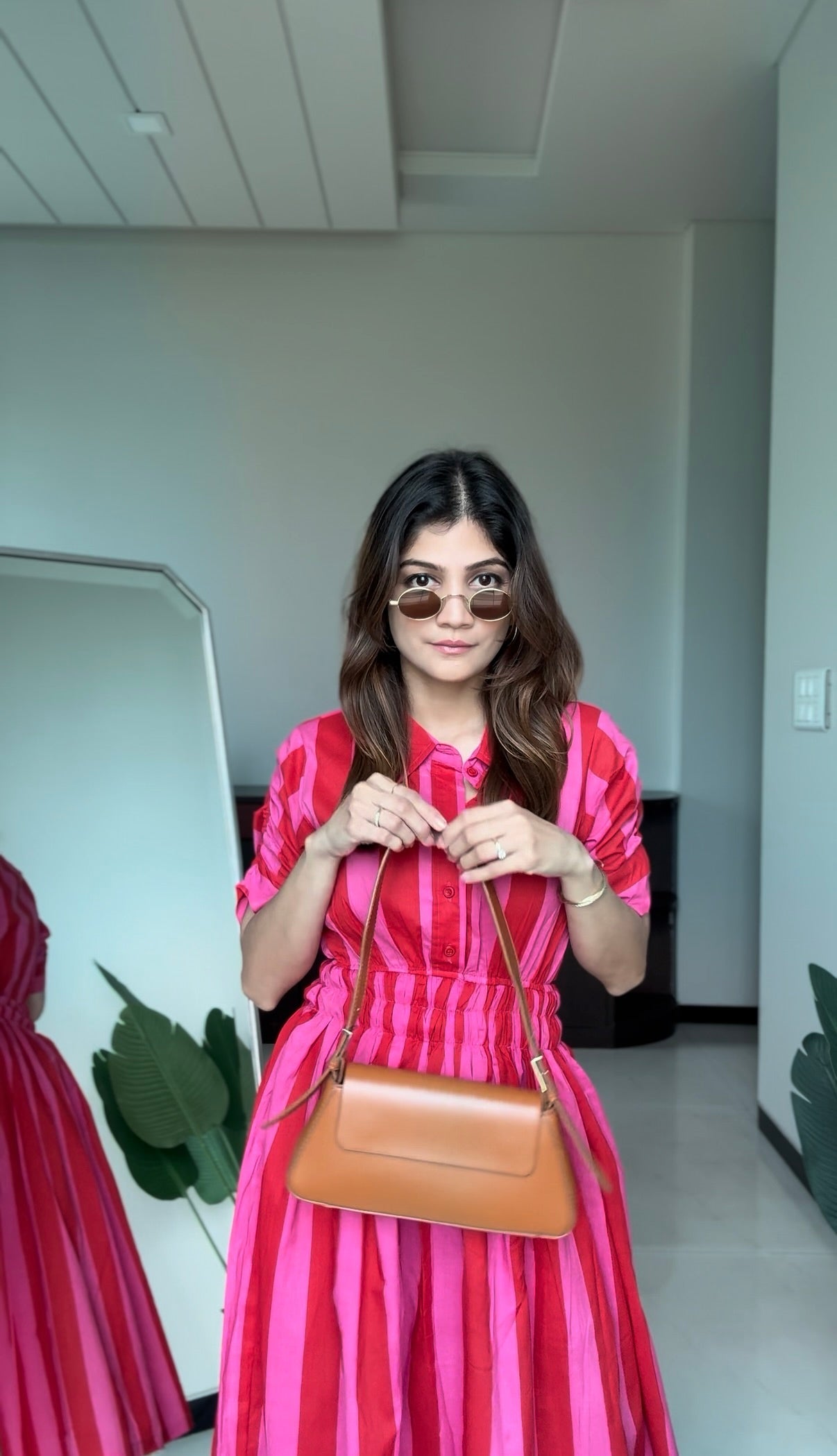 Pink & Red Vertical Stripe Shirt Dress