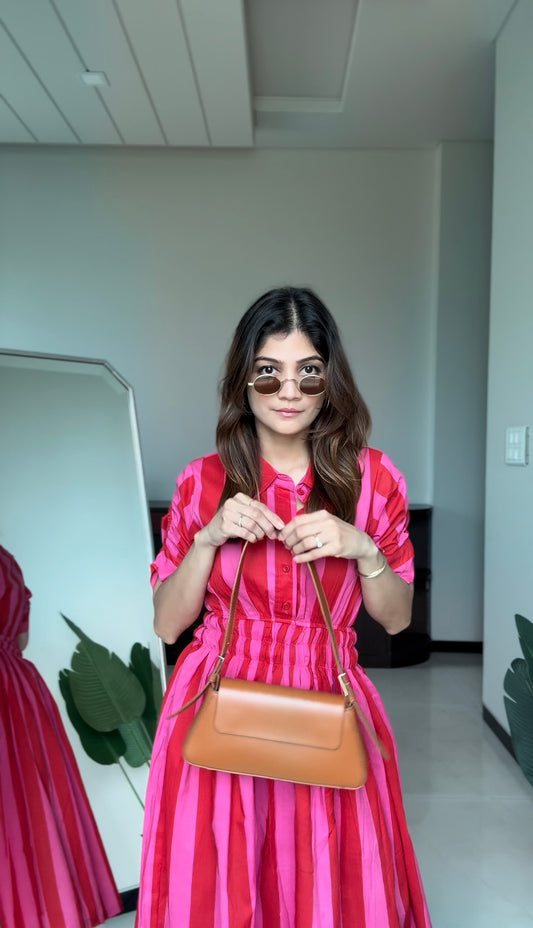 Pink & Red Vertical Stripe Shirt Dress