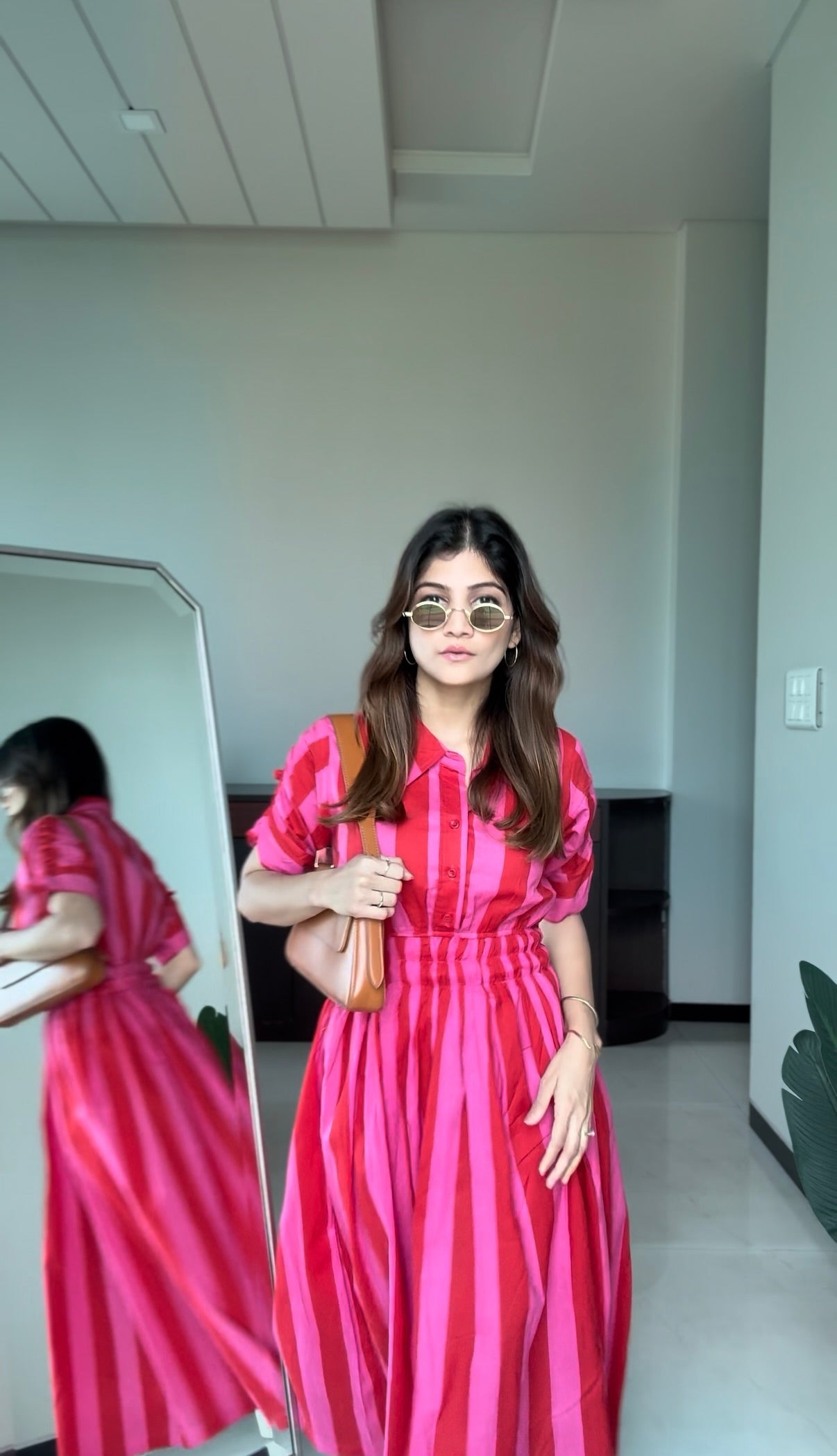 Pink & Red Vertical Stripe Shirt Dress