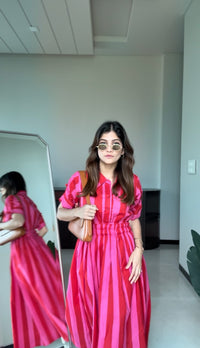 Pink & Red Vertical Stripe Shirt Dress