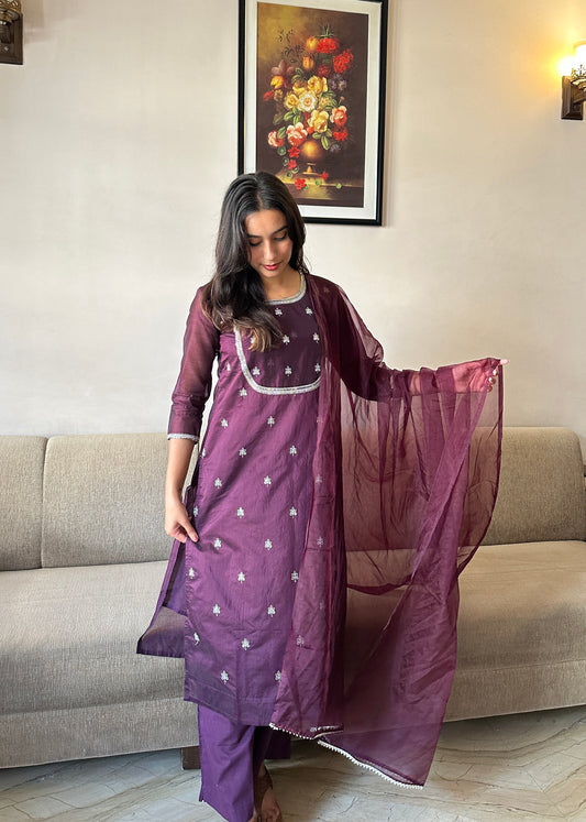 Chanderi Dupatta Set with Organza Dupatta
