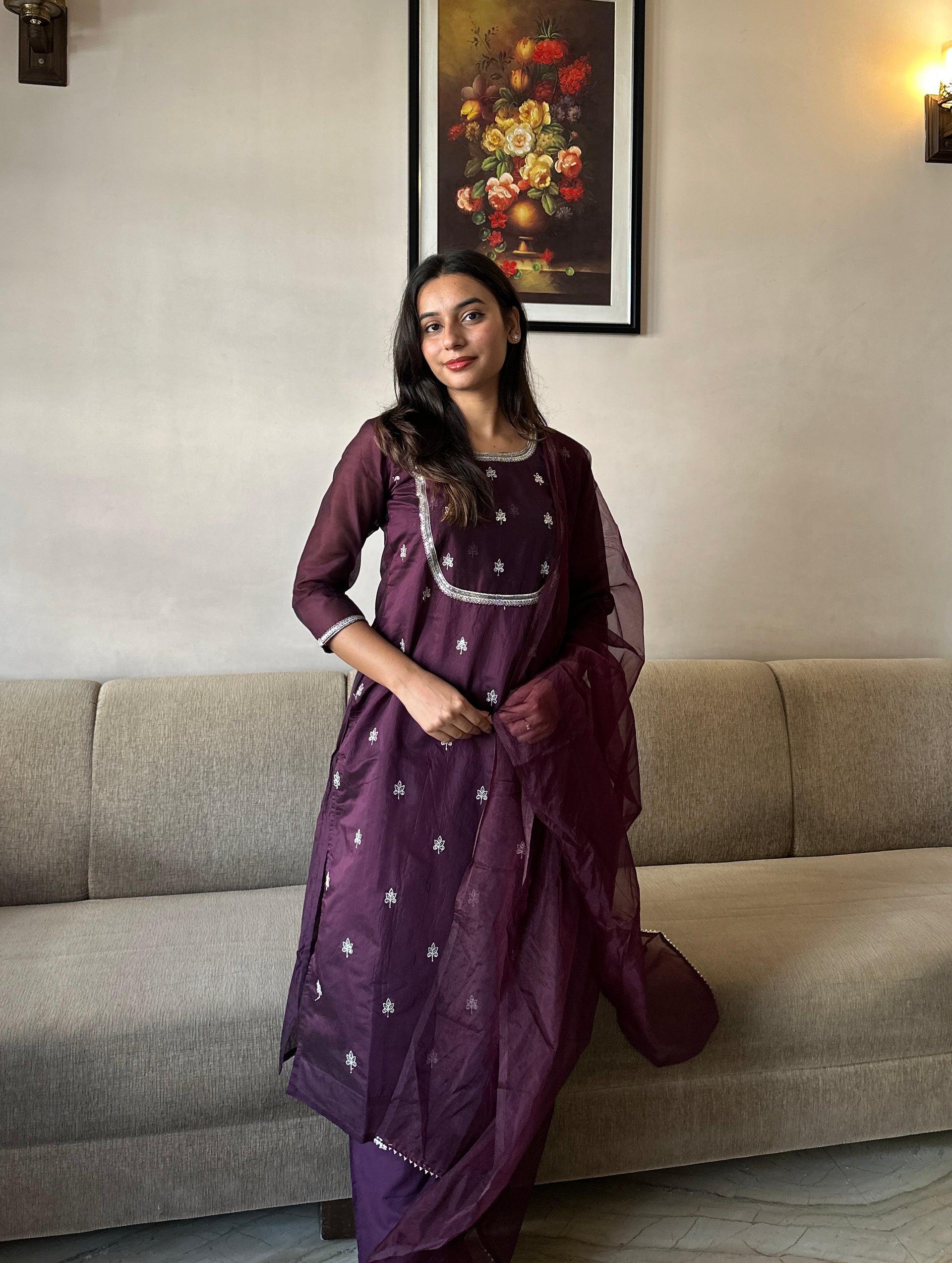 Chanderi Dupatta Set with Organza Dupatta