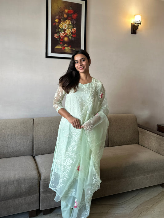 Floral Embroidery  Organza Dupatta Set