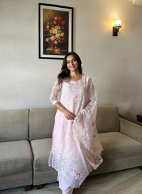 Floral Embroidery  Organza Dupatta Set