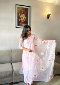 Floral Embroidery  Organza Dupatta Set