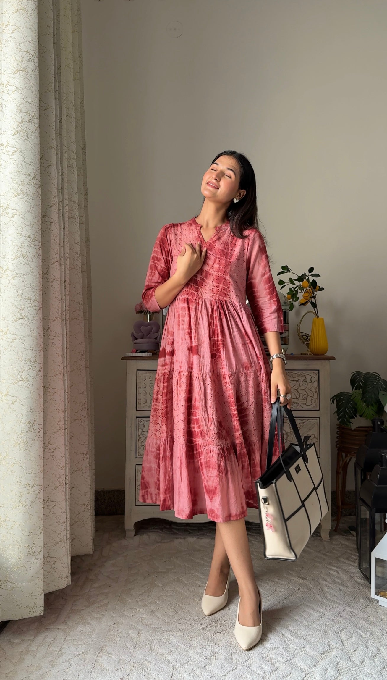 Tie & Dye Earthy Dress - Schiffli Cotton Dress