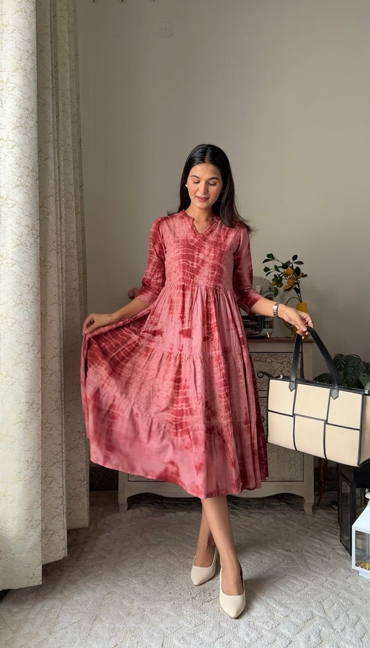 Tie & Dye Earthy Dress - Schiffli Cotton Dress