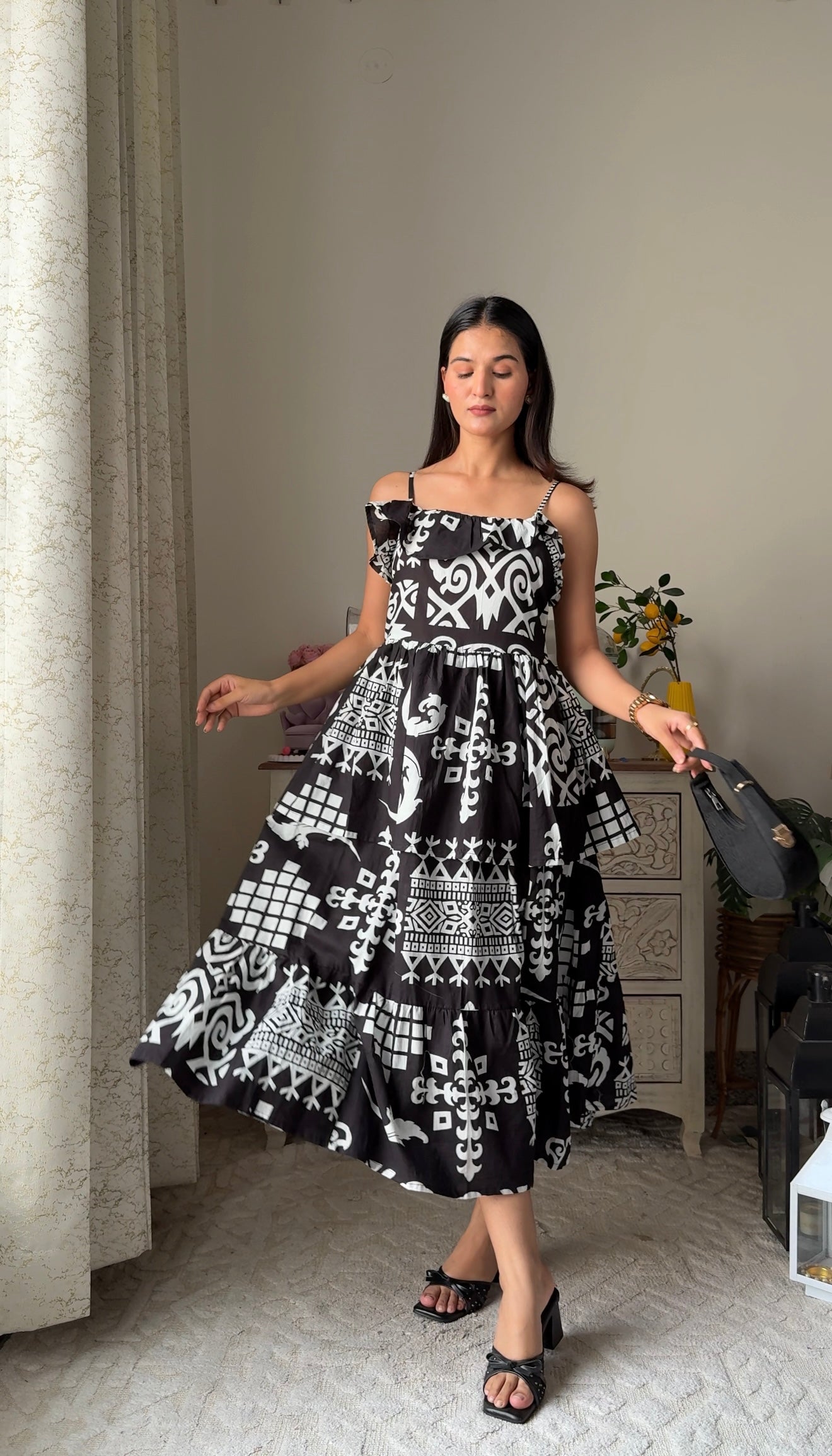 Black Printed Cotton Dress