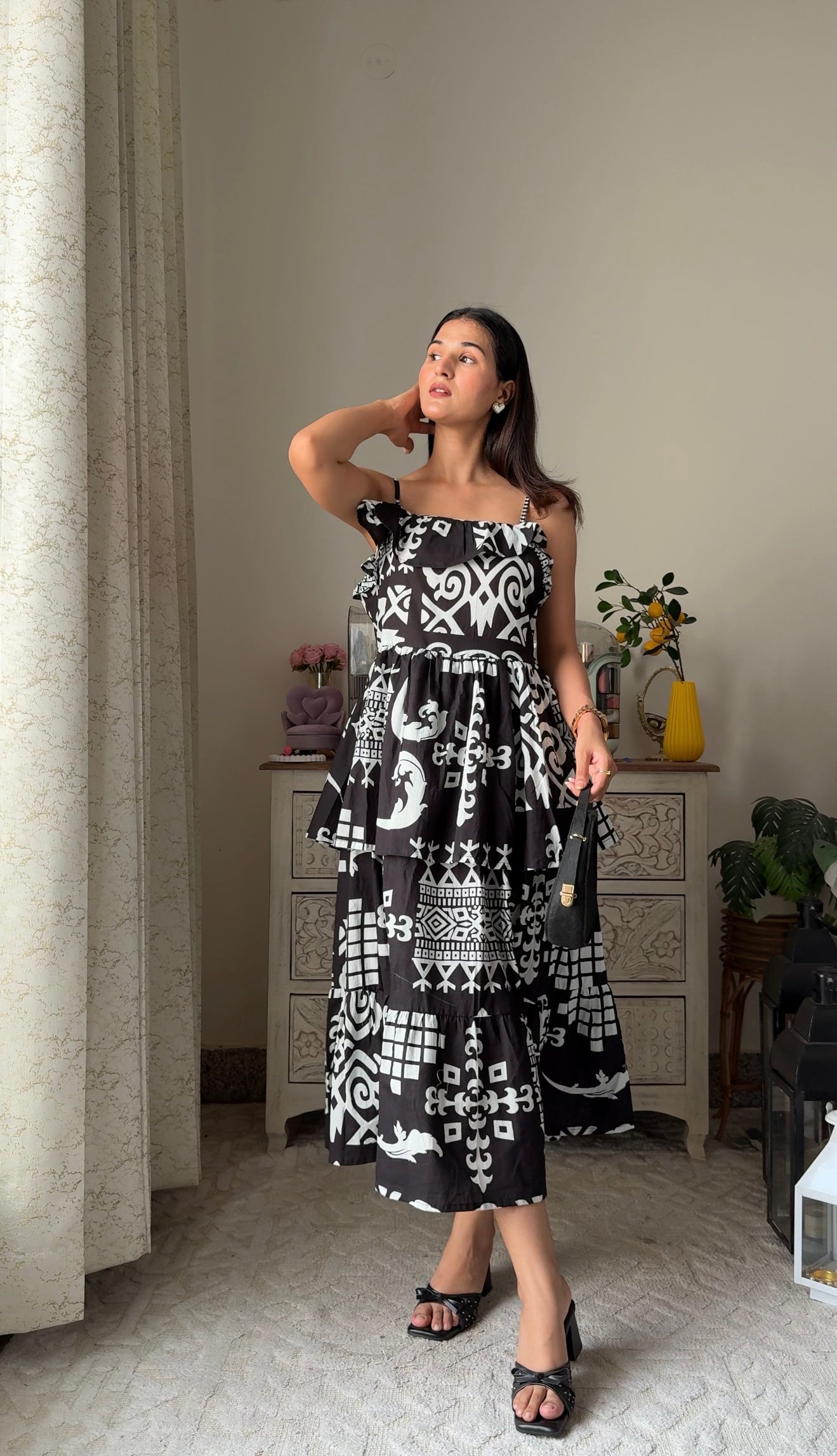 Black Printed Cotton Dress