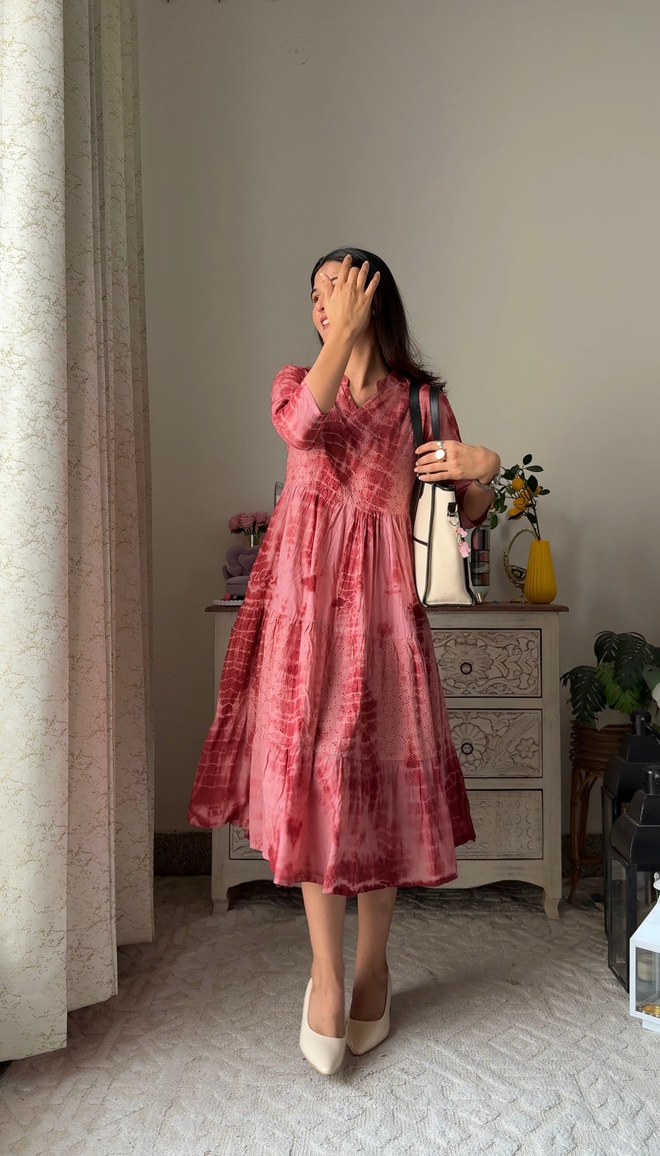 Tie & Dye Earthy Dress - Schiffli Cotton Dress