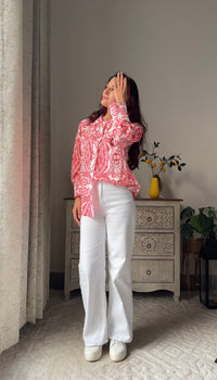 Coral Paisley Cotton Shirt